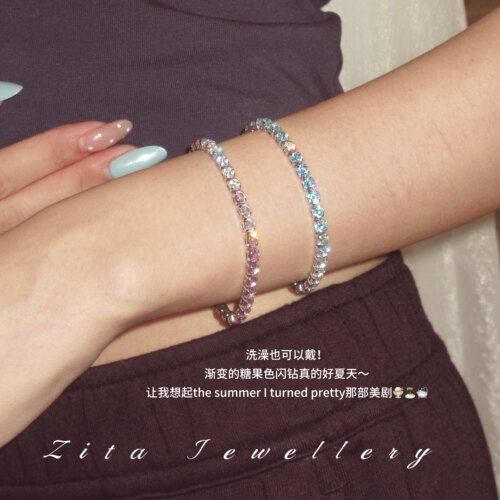 ZZZITA 海滩甜心•Summer Fling～小众复古彩色渐变闪钻网球手链