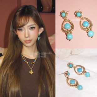 ZZZITA 中古时髦•Retro Attitude~小众时髦复古蓝色设计感耳环