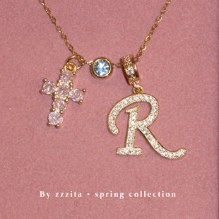 ZZZITA 蜜糖通缉令•定制字母～粉色闪钻十字架项链设计送礼小众