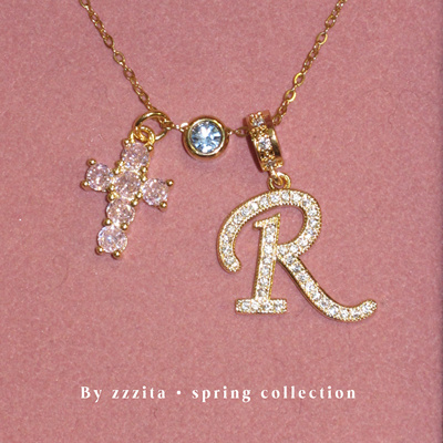 ZZZITA 蜜糖通缉令•定制字母～粉色闪钻十字架项链设计送礼小众