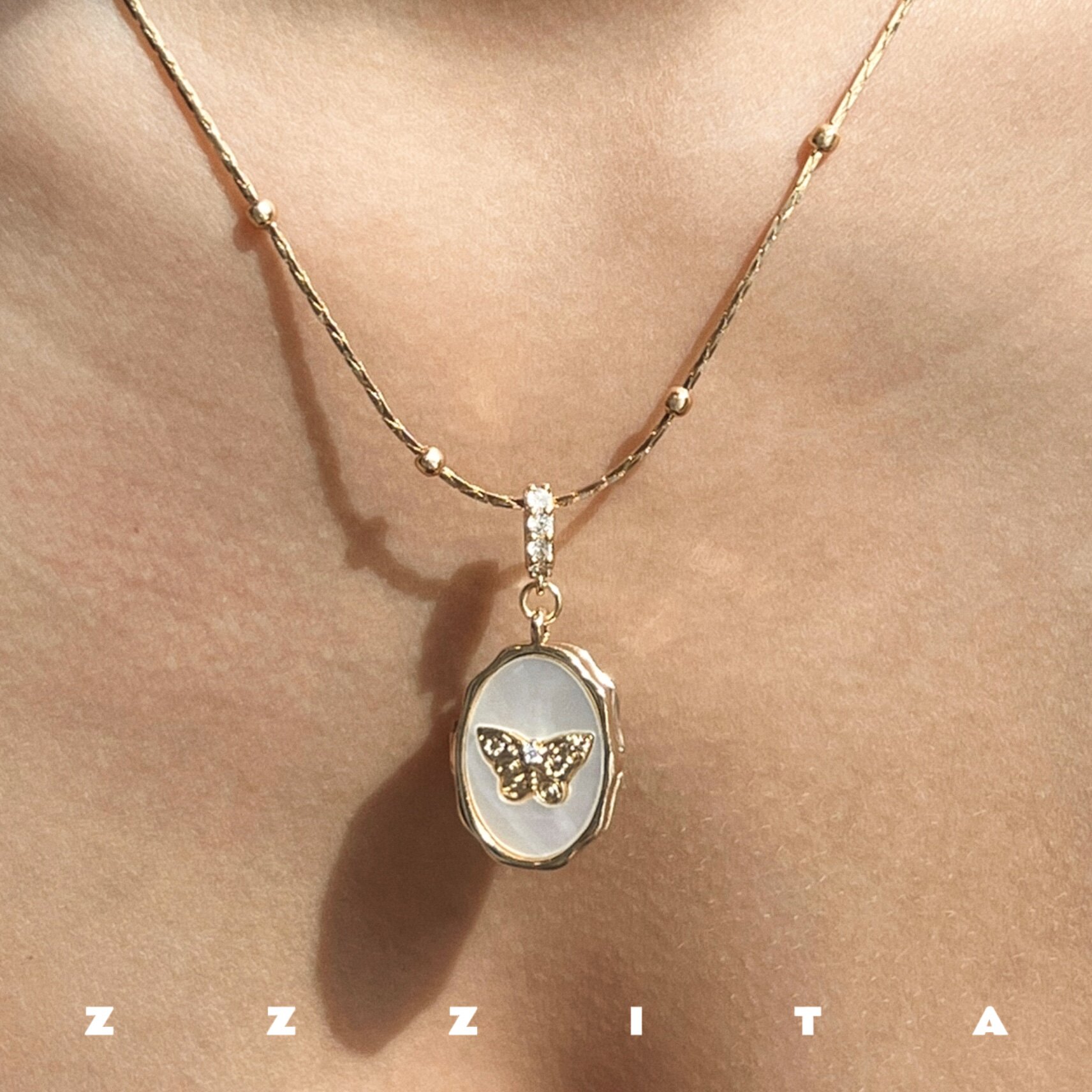 ZZZITA 太美了!芭蕾公主可打开蝴蝶吊坠相册项链百搭复古高级感