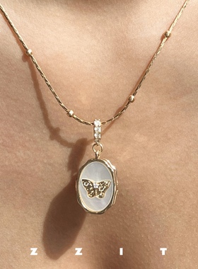 可打开蝴蝶吊坠相册项链