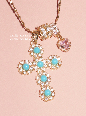 ZZZITA 千禧蓝梦·blue angel～原创湖蓝十字架闪钻爱心项链送礼