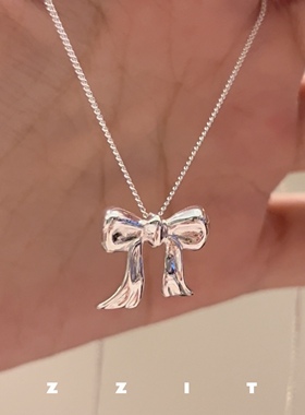 蝴蝶结项链通体925纯银