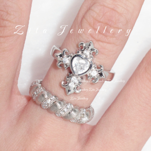 ZZZITA 白昼千金•Daylight Cutie~小众辣妹闪钻十字架编织戒指