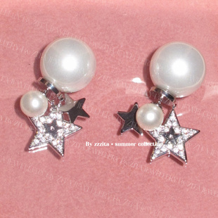 ZZZITA Sweetheart～双戴法贝珠闪钻五角星耳环 幸运甜心·Lucky