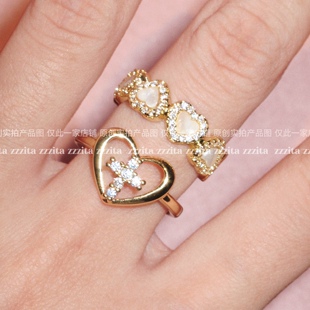 Love～百搭辣妹闪钻十字架爱心戒指 ZZZITA 甜美又危险·Deep