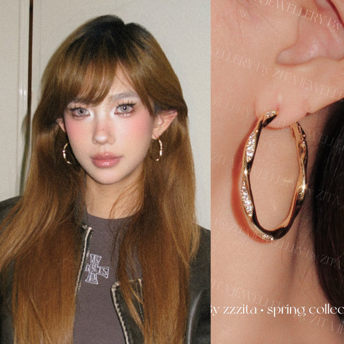 ZZZITA Bling Twist·瘦脸作弊器～美式闪钻麻花简约百搭圈圈耳环