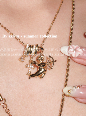 ZZZITA 真爱至上·Love Actually～闪钻丘比特十字架小众设计项链