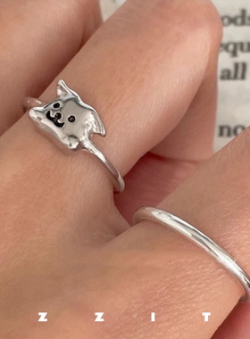 ZZZITA 小狗乖乖～925纯银狗狗开口戒指小众设计童趣可爱百搭指环