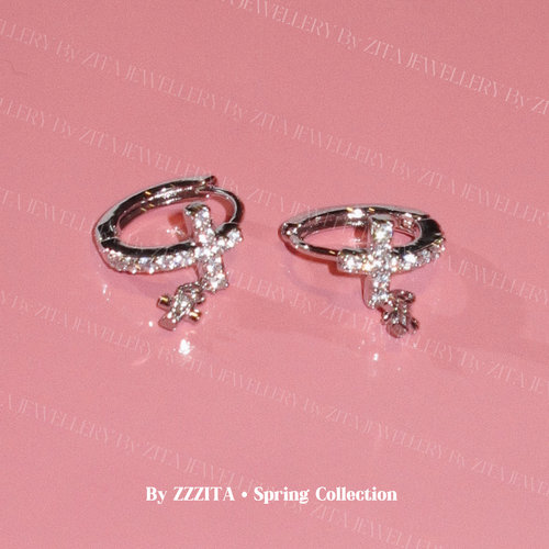 ZZZITA Iced Latte·冰透拿铁～美式闪钻百搭简约设计十字架耳环