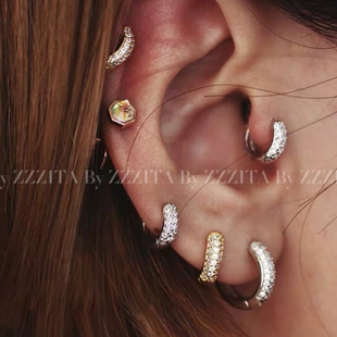 ZZZITA 百搭！闪钻锆石微镶小耳环耳圈耳扣简约高级小众轻