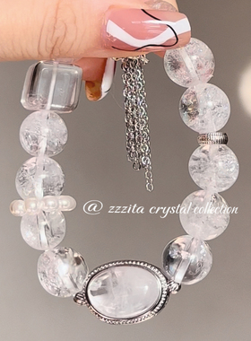 ZZZITA 碎碎冰～原创设计天然白阿塞水晶手串藏银净体白水晶送礼