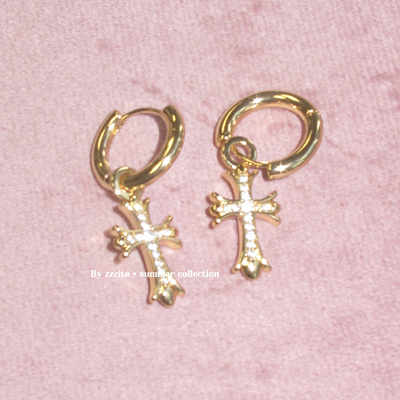 ZZZITA 星钻甜心·Sweet Vixen～美式闪钻十字架耳环设计感耳钉