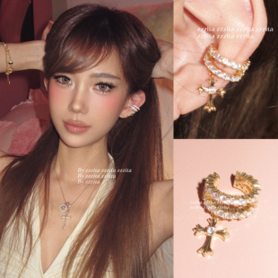 ZZZITA 野性之星·slim cross～无耳洞闪钻双层十字架耳夹耳骨夹