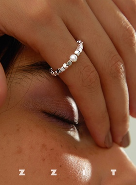 925纯银碎银子天然淡水珍珠戒指