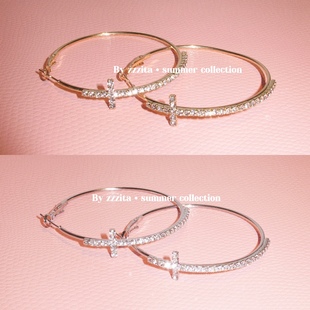 ZZZITA 混血滤镜·Maxwell Lux～美式辣妹复古闪钻十字架大圈耳环