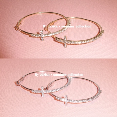 ZZZITA 混血滤镜·Maxwell Lux～美式辣妹复古闪钻十字架大圈耳环