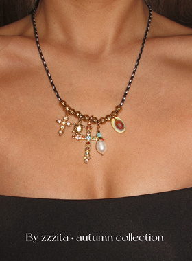 ZZZITA Roxy Necklace 波西米亚感编绳闪钻十字架项链设计锁骨链