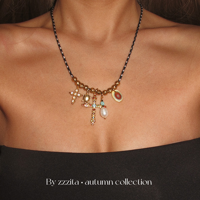 ZZZITA Roxy Necklace 波西米亚感编绳闪钻十字架项链设计锁骨链