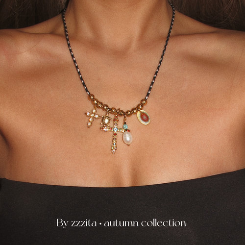 ZZZITA Roxy Necklace 波西米亚感编绳闪钻十字架项链设计锁骨链