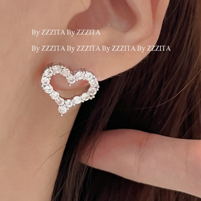 ZZZITA满钻镂空爱心耳钉