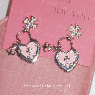 ZZZITA Innocent Felony·甜心的复仇～闪钻十字架爱心小锁耳环