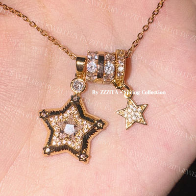 ZZZITA 幸运之神·luck star～美式辣妹闪钻五角星项链百搭锁骨链