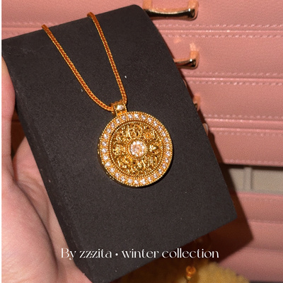 ZZZITA 新中式编绳可转动点钻工艺罗盘毛衣链设计感项链过年送礼