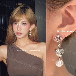 ZZZITA Glam～小众辣妹十字架爱心贝珠耳环 俏皮大小姐·Velvet