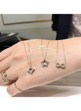 日本fеstariа五角星菱形蝴蝶结项链女纯银镀黄金色锁骨链镶钻潮