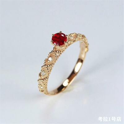茜茜公主鸽血红宝石戒指女玫瑰金麻花复古指环纯银黄金镶钻礼物潮