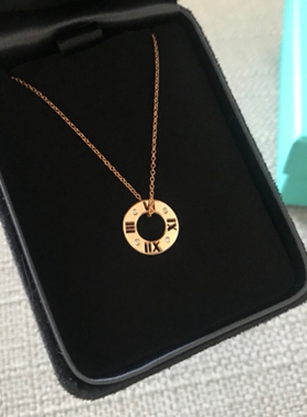 罗马圆环项链 女纯银镀18K金玫瑰金锁骨链圆牌双环数字带钻黄·金