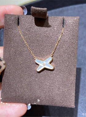 Liens缘系一生交叉白贝母项链女18.K玫瑰金字母X型锁骨链纯银时尚