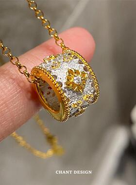 意大利18K金复古拉丝小蛮腰项链 女花纹万花筒路路通纯银小红人潮