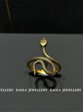 18K金古埃及黑金复古蛇圈戒指 纯银镀黄金色本命年生肖蛇男女礼物