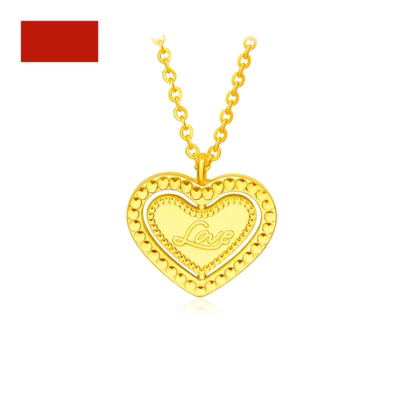 调太幅LOVE旋转爱心项链女纯银镀黄金色设计感心形锁骨链礼物气质