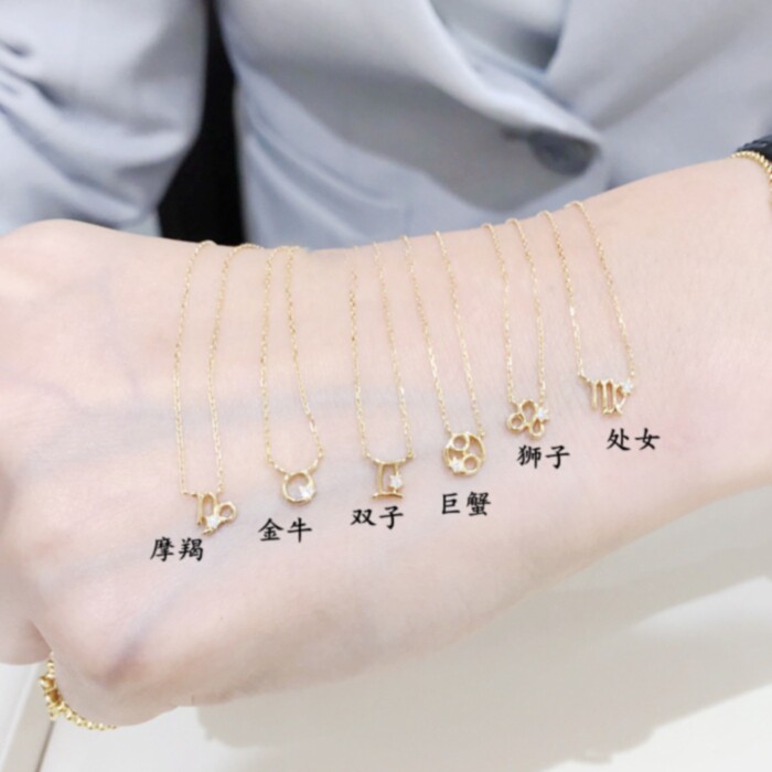原版PV日本十二星座项链 女18K金黄金纯银锁骨链个性定制礼物生肖