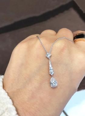 [绝.版]巴黎一滴泪钻石项链女纯银水滴锁骨链礼物白金1克拉莫桑钻