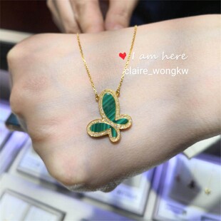 22K金无.敌蝴蝶镶钻项链女纯银孔雀石白贝母红玉髓四叶草礼物高级