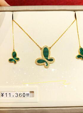 调太幅22K金无敌蝴蝶耳线 女纯银孔雀石白贝母红玉髓粉贝母耳钉潮