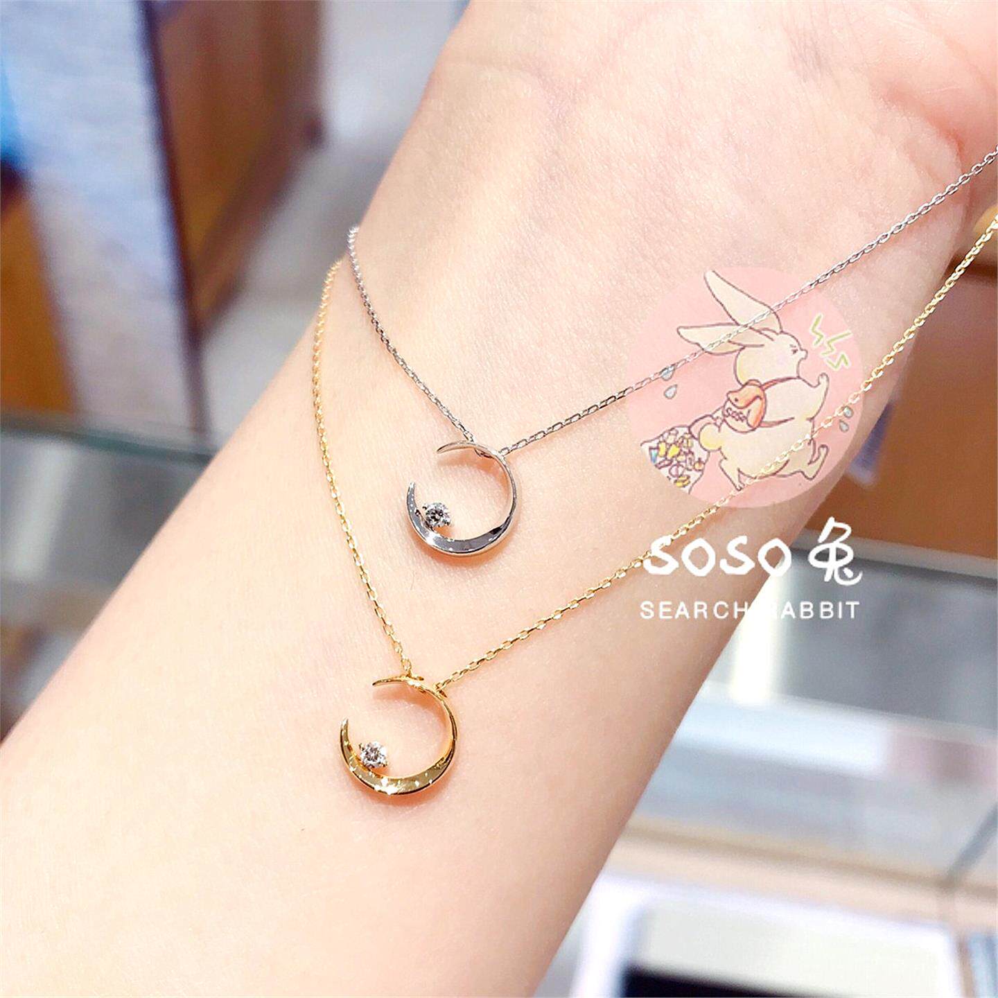 日本Ster月亮项链 女纯银镀玫瑰金18.K星星锁骨链网红简约气质潮