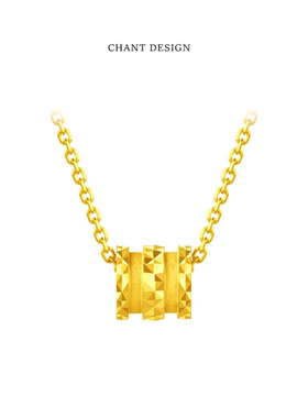 小蛮腰圆筒项链 女轻奢纯银镀18K金路路通转运珠锁骨链时尚礼物潮