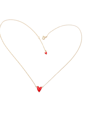 18K金小红心项链女纯银925红色爱心形锁骨链简约时尚圣诞礼物新年
