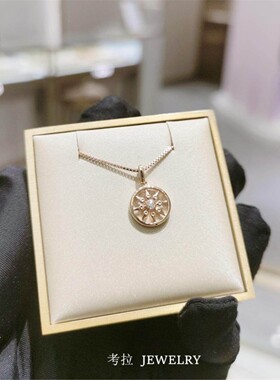 18K金LS王室马车项链 女玫瑰金太阳纯银车轮镶钻锁骨链鸢尾花礼物