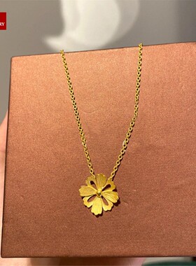 18K金花韵格桑花项链 女小香风纯银镀黄金色小雏菊花朵锁骨链礼物