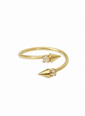 法国BMD钉子戒指 女18K金黄金钻石开口戒纯银黑钻食指时尚个性ins