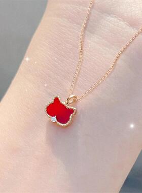 联名款ВМ18K金安德森猫项链 女纯银红玉髓猫咪吊坠圣诞礼物新年