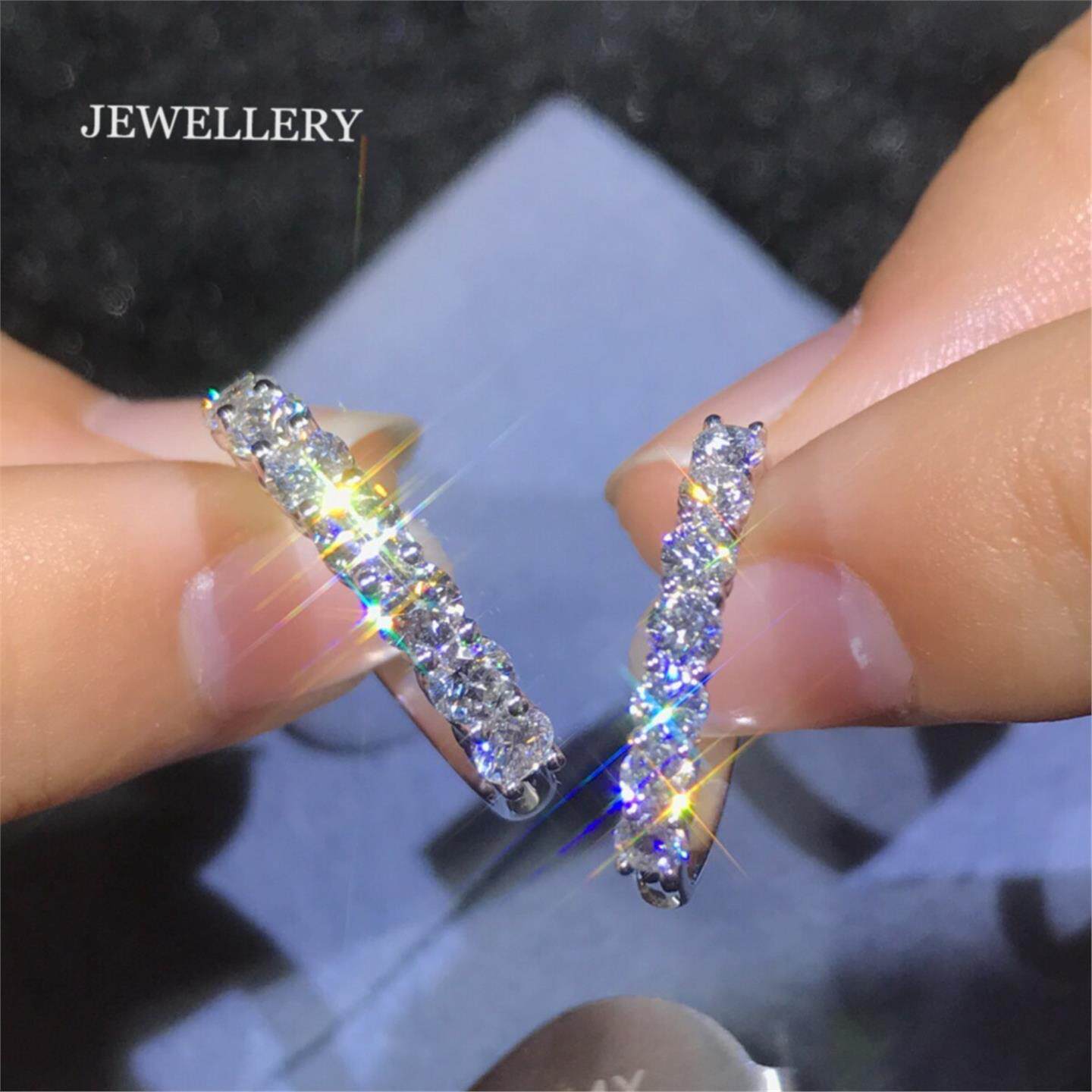 排钻戒指 女白金纯银925莫桑石钻石指环一对婚戒礼物时尚个性情侣