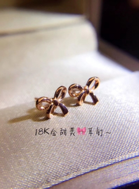 18K金玫瑰金蝴蝶结耳钉 女轻奢简约纯银蝴蝶耳环耳饰气质百搭钻石